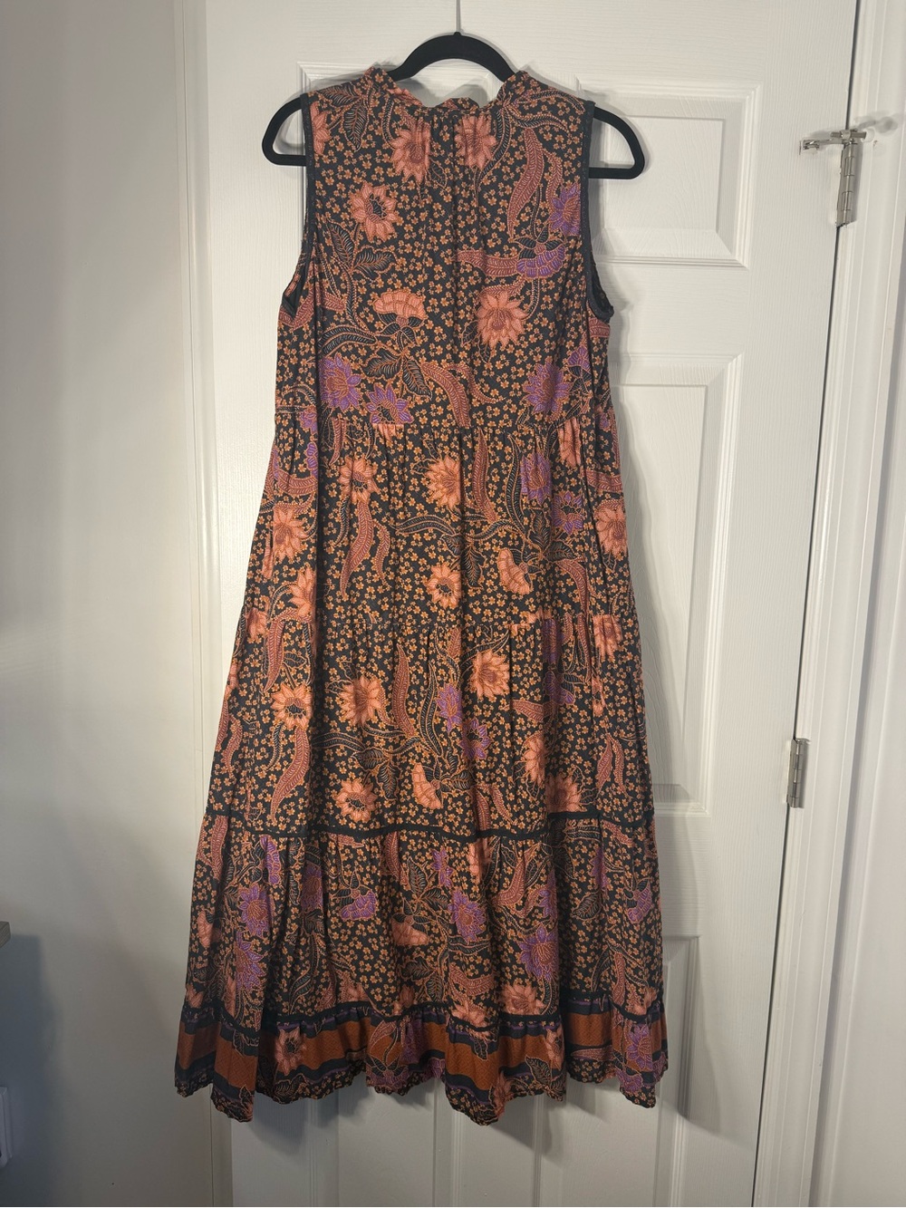 Sleeveless Floral Paisley Midi Dress in Black with Coral & Purple - Picture 2 of 4